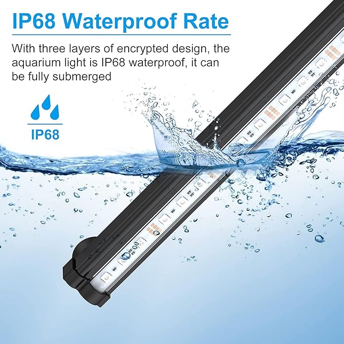 Aquarium Light with Air Bubble Hole, Full Spectrum RGB LED Submersible Fish Tank Lights, Sunrise Sunset Mode IP68 Waterproof with Remote Controller for fish and plants (38cm/15inch) ABESTFISH