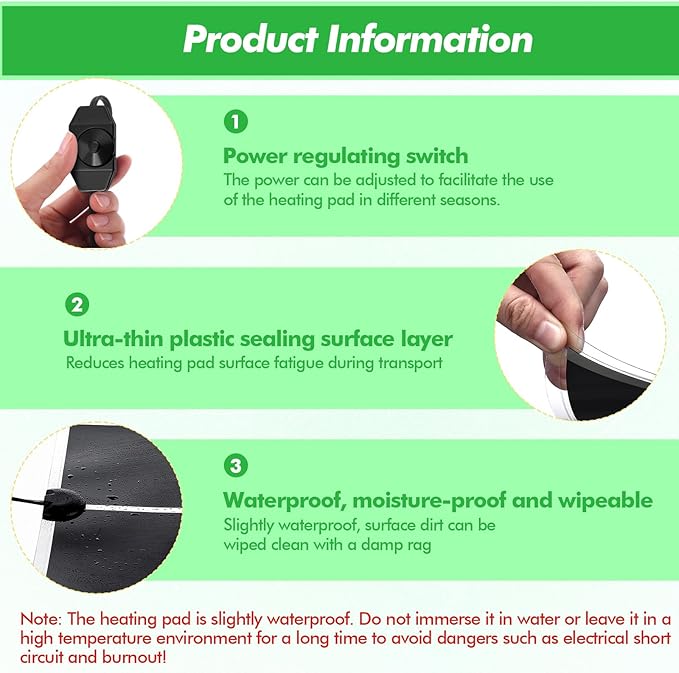 ROCEEI 3 Pcs Reptile Heat Mat 11x11 Inch 14W Reptile Heating Pad with Temperature Control Removable Terrarium Heat Mat Under Tank Heat Pad for Reptiles Gecko Turtle Tortoise Snake Lizard ROCEEI