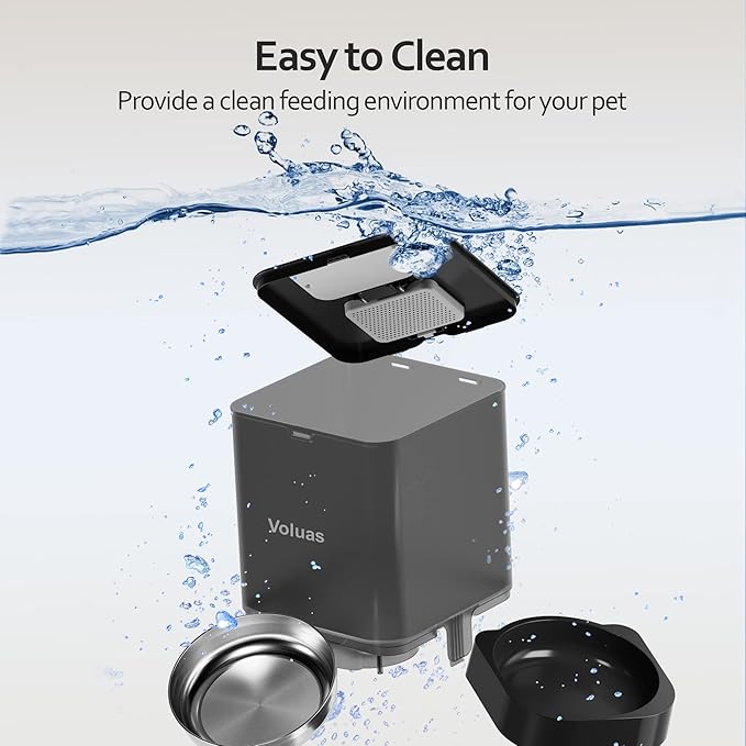 VOLUAS Cat Dry Food Dispenser with Timer, Automatic Cat Feeders with Desiccant Bag, Programmable Portion Size Control 4 Meals Per Day, 10s Voice Recorder - PAWPICO