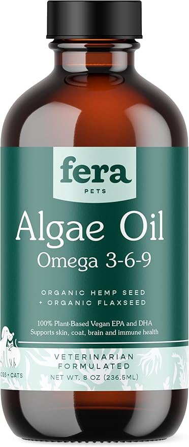 Fera Pet Organics Plant-Based Omega 3 Supplement for Dogs & Cats – Vet Created - Skin, Coat & Immunity – Vegan Omega 3 - EPA, DHA & ALA – 8oz, 48 Servings FeraPets
