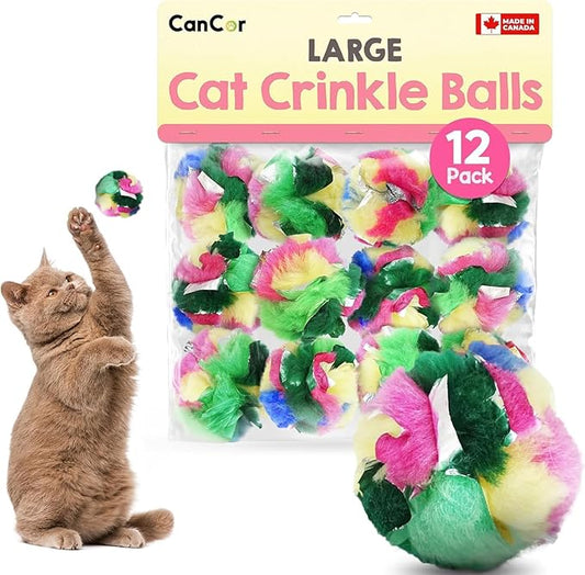 Cat Crinkle Balls 2.5 Inch (12-Pack) - Crinkle Cat Toys for Indoor Cats - Multi-Color Crinkle Cat Toy - Cat Toys Crinkle Balls to Keep Fit and Active - Canadian-Made Crinkle Balls for Cats - PAWPICO
