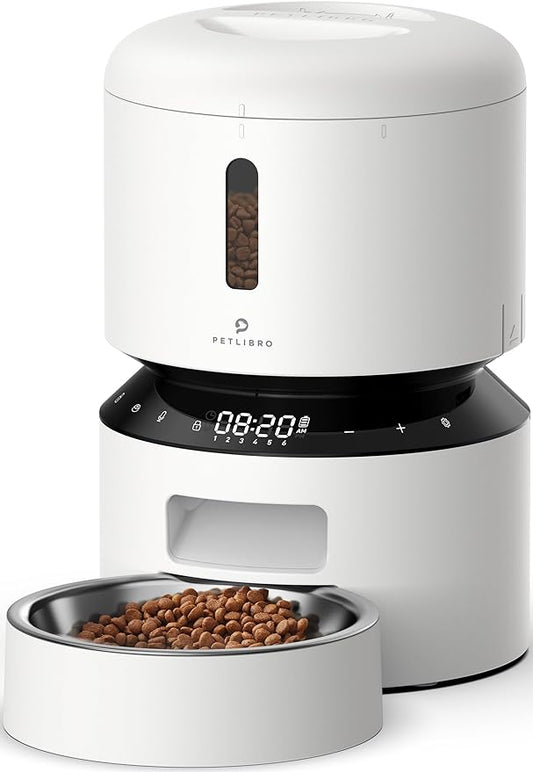 PETLIBRO Automatic Cat Feeder, Automatic Cat Food Dispenser with Freshness Preservation, 3L Timed Cat Feeders for Dry Food, Up to 50 Portions 6 Meals Per Day, Granary Pet Feeder for Cats, White - PAWPICO