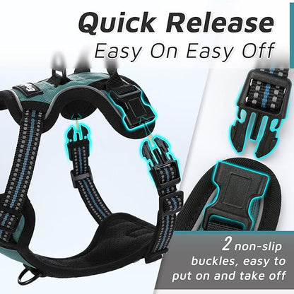 Eagloo Small Dog Harness No Pull, Service Vest with Reflective Strips and Control Handle, Adjustable and Comfortable for Easy Walking, No Choke Pet Harness with 2 Metal Rings, Dark Green, XS GoExplorewithEagloo