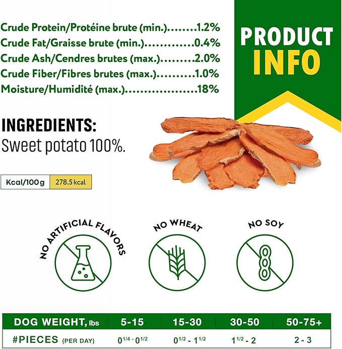 Sweet Potato Dog Treats Chips - All Natural Pet Snack Chews - Grain Free & Human Grade Dried Snacks in Bulk - Best Jerky for Training Small & Large Dogs - PAWPICO