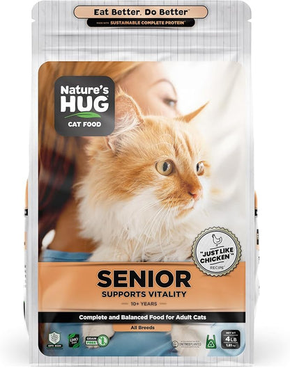 Nature's HUG Dry Cat Food, for Senior-All Breeds, 4 lb. Bag, Just Like Chicken Recipe, Grain Free & Hypoallergenic, Supports Microbiome Health, Sustainable Complete Protein & Balanced Nutrition - PAWPICO
