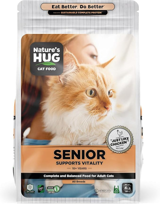 Nature's HUG Dry Cat Food, for Senior-All Breeds, 4 lb. Bag, Just Like Chicken Recipe, Grain Free & Hypoallergenic, Supports Microbiome Health, Sustainable Complete Protein & Balanced Nutrition - PAWPICO