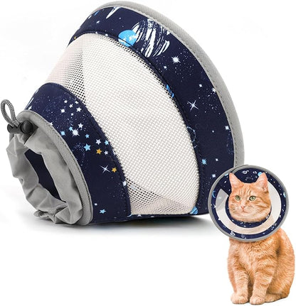 Cat Cone, Breathable Cat Cone Collar Soft, Adjustable Cat Cone to Stop Licking, Water Resistant Neck Cone for Cats with Air Mesh, Protective Cat Recovery E Collar for Cat Kitten（Star,L GoGoPaw