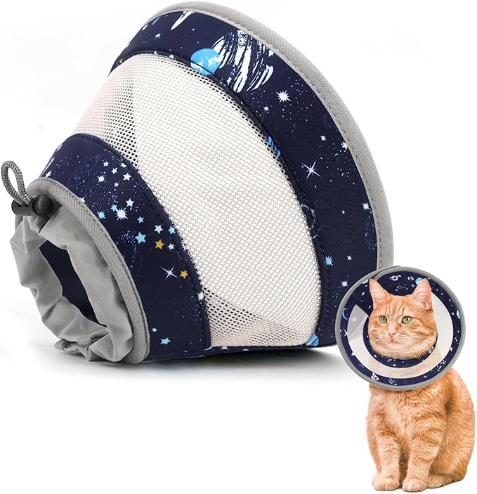 Cat Cone, Breathable Cat Cone Collar Soft, Adjustable Cat Cone to Stop Licking, Water Resistant Neck Cone for Cats with Air Mesh, Protective Cat Recovery E Collar for Cat Kitten（Star,M GoGoPaw