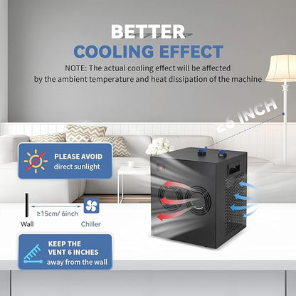 Poafamx Aquarium Chiller 79Gal 1/3 HP Water Chiller for Hydroponics System Home Use Axolotl Fish Coral Shrimp 110V with Pump and Pipe Black Poafamx