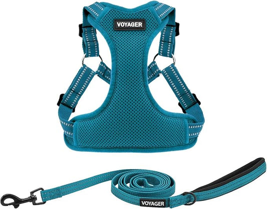 Best Pet Supplies Voyager Adjustable Dog Harness Leash Set with Reflective Stripes for Walking Heavy-Duty Full Body No Pull Vest with Leash D-Ring, Breathable All-Weather - Harness (Turquoise), M BestPetSuppliesLLC