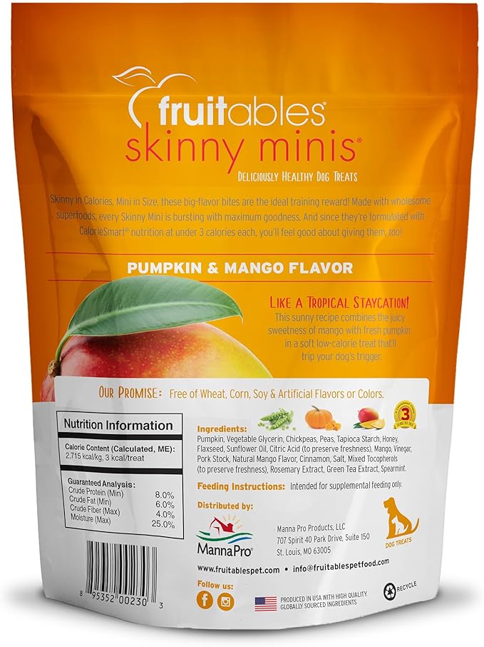 Fruitables Skinny Mini Dog Treats – Healthy Treats for Dogs – Low Calorie Training Treats – Free of Wheat, Corn and Soy – Pumpkin and Mango – 5 Ounces (Pack of 2) - PAWPICO