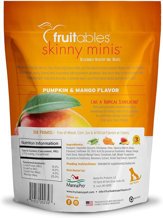 Fruitables Skinny Mini Dog Treats – Healthy Treats for Dogs – Low Calorie Training Treats – Free of Wheat, Corn and Soy – Pumpkin and Mango – 5 Ounces (Pack of 2) - PAWPICO