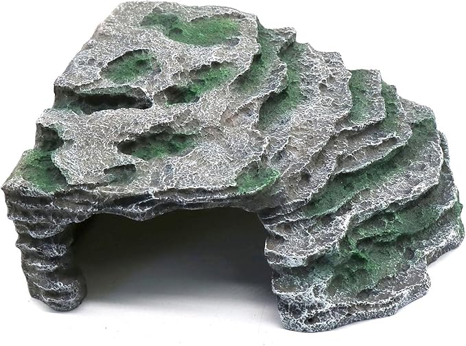 Large Reptile Hide Shale Scape Step Ledge, Reptile Cave Hideout, Bearded Dragons Accessories, Basking Rocks for Bearded Dragons (Large-B-11.8 * 9.8 * 5.3) relaqcc