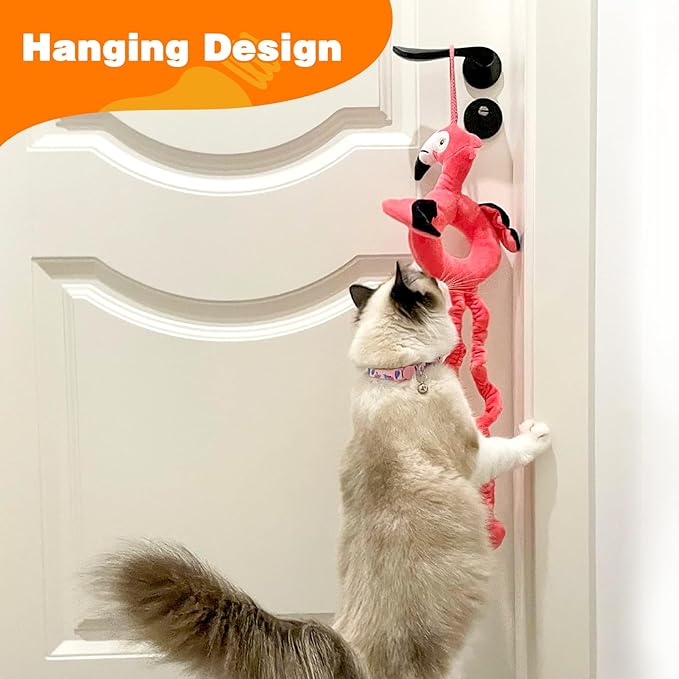 Catnip Toys, Cute Flamingo Cat Toys with Bells and Crinkle Paper for Indoor Cats, Door Hanging Cat Toy for Cats & Kitten - PAWPICO