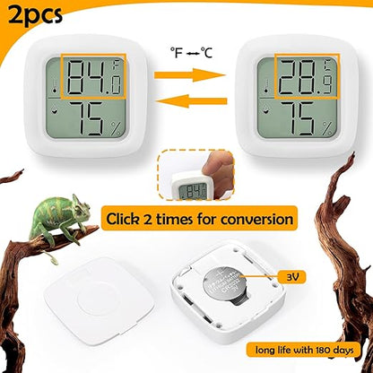2 PCS Reptile Thermometer and Humidity Gauge for Reptile Tank with On-Off, Reptile Tank Accessories for Jumping Spider, Leopard Gecko, Hermit Crab, Gecko, Ball Python, Lizard BSRESIN