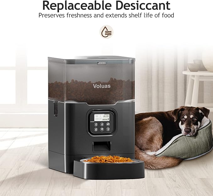 VOLUAS Automatic Cat Feeders - Dry Food Dispenser with Timer, Desiccant Bag, Programmable Portion Size Control 4 Meals Per Day, 10s Voice Recorder - PAWPICO