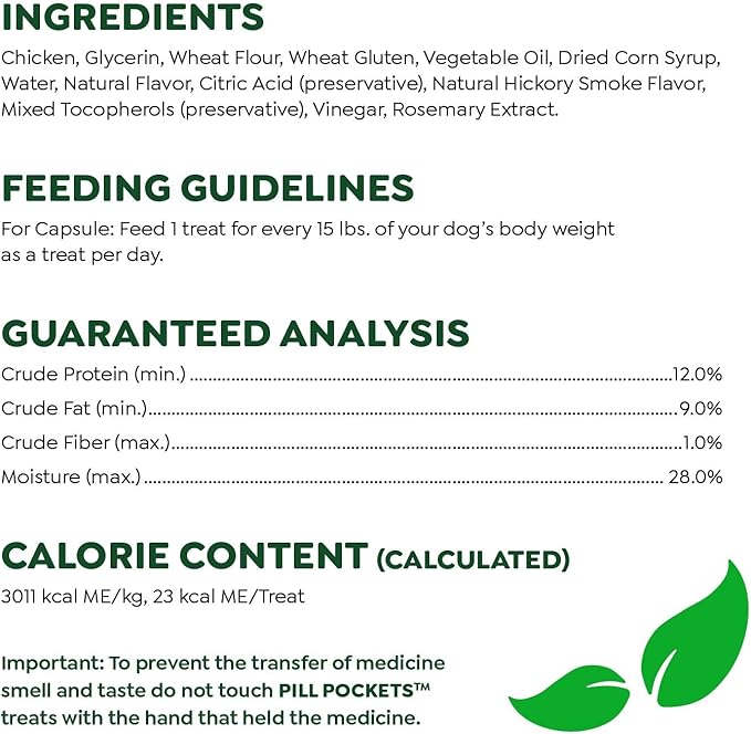 Greenies Pill Pockets for Dogs Capsule Size Natural Soft Dog Treats Chicken Flavor, 15.8 oz. Pack (60 Treats) - PAWPICO