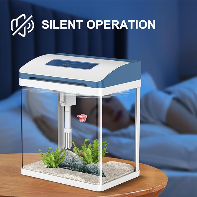 Betta Fish Tank 2 Gallon Glass Aquarium Starter Kit, Self-Cleaning Small Fish Tank with Adjustable 7-Color Light. PAWPICO