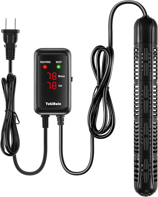 YukiHalu Aquarium Heater 50/100/200/300/500W with Protective Case, Fish Tank Heater, Temperature Adjustable, External Temperature Controller, LED Display, Used for 10/20/40/75/120 Gallons (500W) YukiHalu