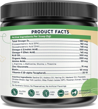 Omega 3 Fish Oil for Dogs, Dog Fish Oil Powder, Wild Caught Fish Oil, EPA&DHA, Krill Oil, Kelp, Dog Skin and Coat Supplement, Anti Itch & Shedding, Support Dry Skin, Joint Health, Dog Allergy Relief ZEBORA