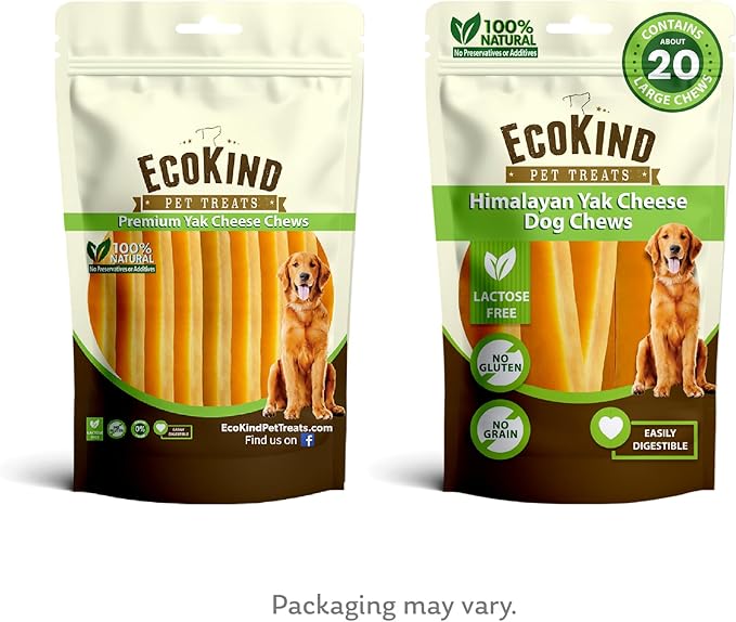 EcoKind Premium Gold Yak Cheese Himalayan Dog Chews, Dog Treats Large Breed, All Natural, High Protein, for Aggressive Chewers, Large - 20+ Chews (5 lb) - PAWPICO