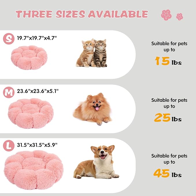 Cat Bed Cute, 23.6" Washable Pink Donut Bed for Indoor Cats and Small Dogs,Soft Cute Flower Fluffy Round Donut Cat Beds,Anti Anxiety Pet Bed,Self-Warming Bed,Blush Pink - PAWPICO