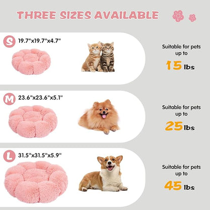 Cat Bed Cute, 23.6" Washable Pink Donut Bed for Indoor Cats and Small Dogs,Soft Cute Flower Fluffy Round Donut Cat Beds,Anti Anxiety Pet Bed,Self-Warming Bed,Blush Pink - PAWPICO