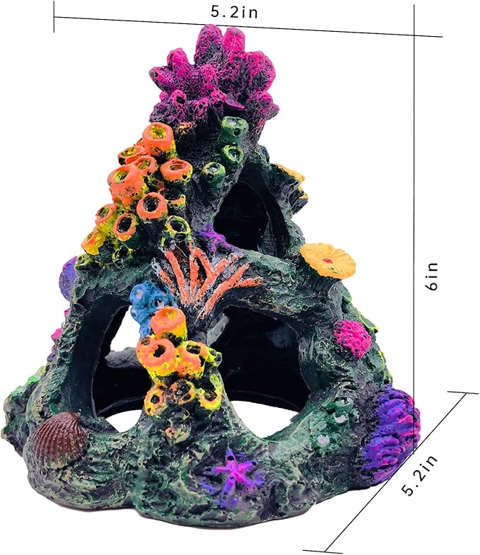 GSD Aquarium Colorful Coral Reef Set Fish Tank Decoration Mountain Ornament for Aquarium Environments Decor Accessories, Coral Mountain x 1, Aquatic Plant x 4 GSD