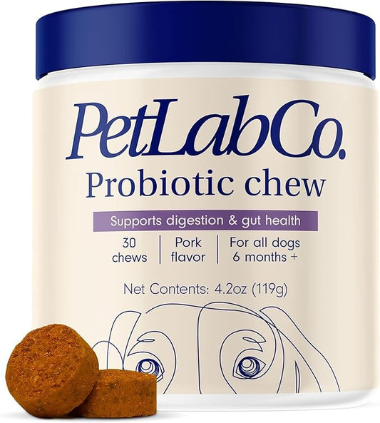 PetLab Co. Probiotics for Dogs, Support Gut Health, Occasional Diarrhea, Digestive Health & Seasonal Allergies - Pork Flavor - 30 Soft Chews - Packaging May Vary PetlabCo
