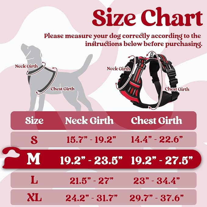 rabbitgoo Dog Harness Medium Sized, No Pull Pet Harness with 3 Buckles, Adjustable Soft Padded Pooch Vest with Instant Control Handle, Easy Walking Reflective Pet Vest for Medium Dogs, Red, M rabbitgoo