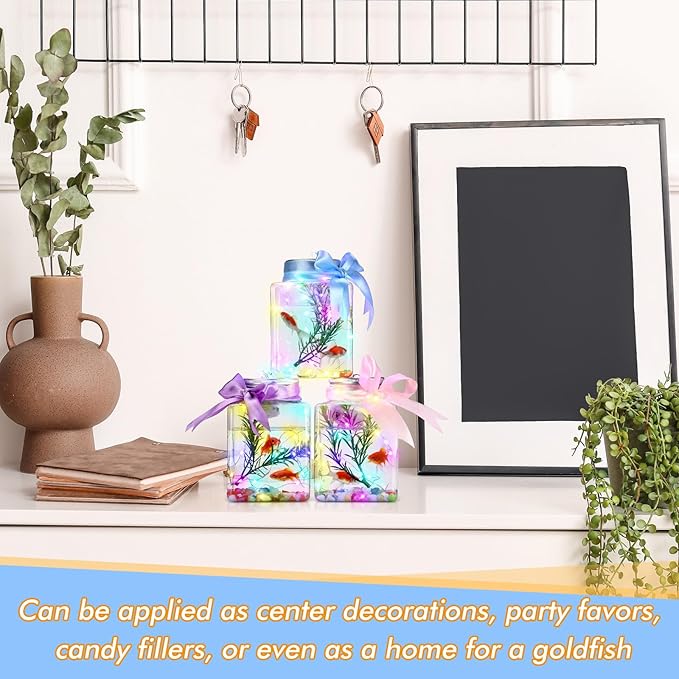 Domensi 20 Pcs 17oz LED Plastic Fish Bowls Plastic Ivy Bowls 3'' Glowing Plastic Vases Unbreakable Plastic Fish Tank Clear Shatterproof Fishbowl Plastic Aquarium for Carnival Game Accessory Home Party Domensi