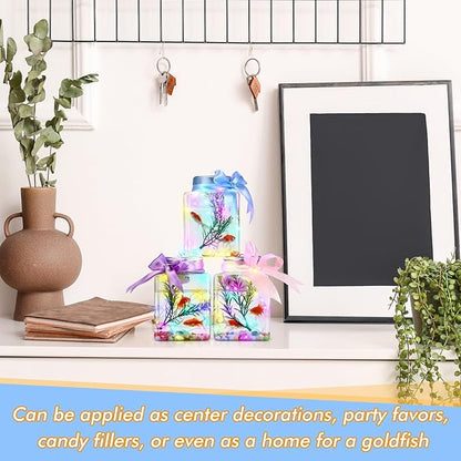 Domensi 20 Pcs 17oz LED Plastic Fish Bowls Plastic Ivy Bowls 3'' Glowing Plastic Vases Unbreakable Plastic Fish Tank Clear Shatterproof Fishbowl Plastic Aquarium for Carnival Game Accessory Home Party Domensi