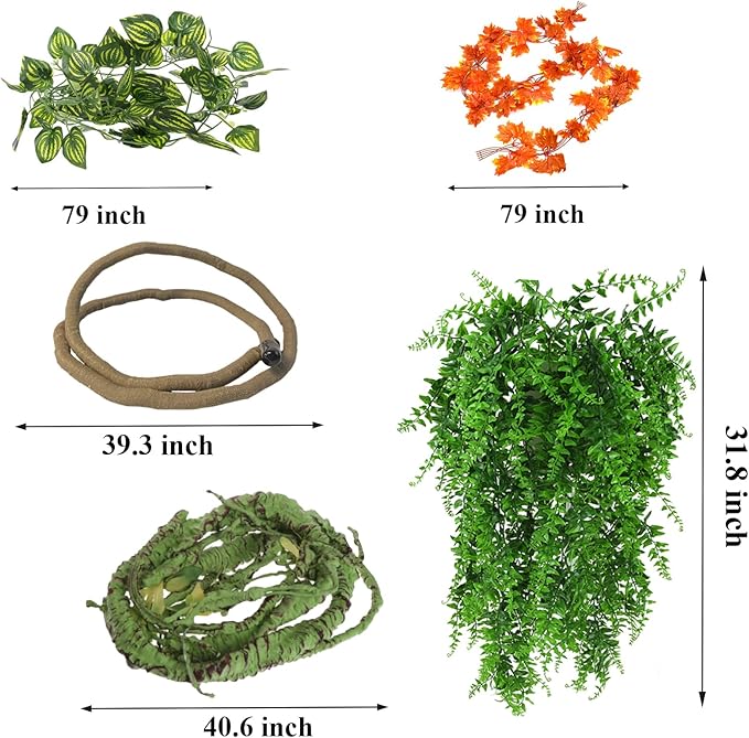 Grddaef Reptile Vines Plants for Terrarium, Flexible Vines Jungle Climbing Branch with Leaves Tank Decor for Snakes Bearded Dragons Geckos Hermit Crabs Lizards Chameleons Grddaef