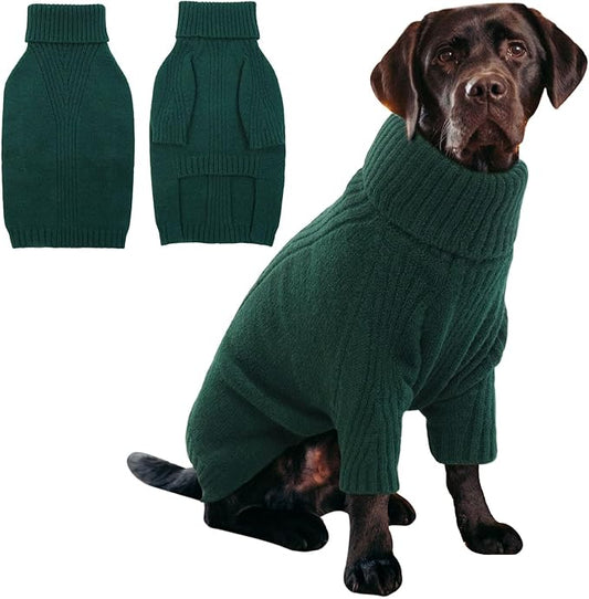 IECOii XL Dog Sweater,Fall Doggy Clothes for Extra Large Dogs Girl Boy,Warm Pullover Xmas Doggie Costume Clothes,Solid Color Pet Winter Apparel for Pitbull,Labrador Retriever(Green,XLarge) - PAWPICO