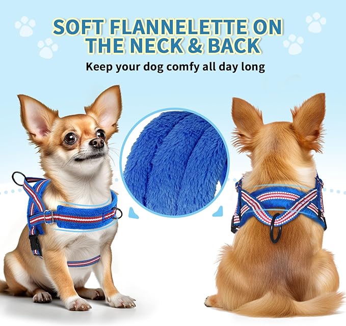 SlowTon No Pull Small Dog Harness and Leash Set, Puppy Soft Vest Harness Neck & Chest Adjustable, Reflective Lightweight Harness & Anti-Twist Pet Lead Combo for Small Medium Dogs (DB-Front Clip, XS) SlowTon