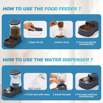 Gardner Pet Automatic Dog Water Dispenser Gravity Stainless Steel Waterer & Food Feeder Set, 100% BPA Free Large Capacity Feeding Bowls for Medium & Large-Sized Dogs Cats Other Pets -(1 Gallon x2) - PAWPICO