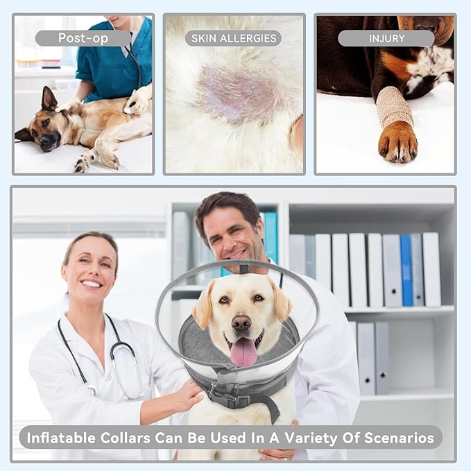 Dog Cone Collar, Inflatable Dog Cone After Surgery for Small Medium Large Dogs, Soft Dog Cone of Alternative with Enhanced Anti-Licking Guard Shield for Pets (Black, M (Neck: 9"-12")) RoyalClaws