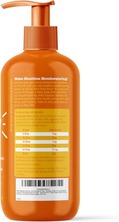 Wild Alaskan Salmon Oil Formula for Dogs & Cats - Omega 3 Skin & Coat Support - Liquid Food Supplement for Pets - Natural EPA + DHA Fatty Acids for Joint Function, Immune & Heart Health 16oz ZestyPaws