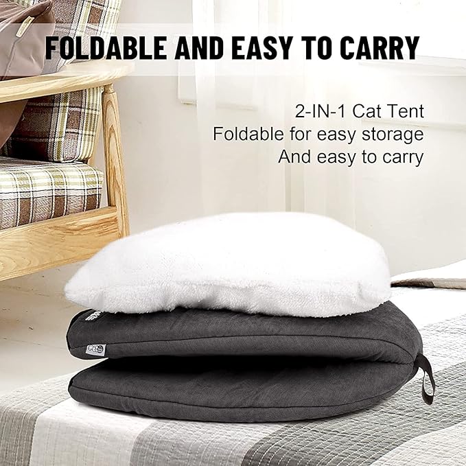 Cat Bed for Indoor Cats -Premium Pet Beds for Cats and Small Dogs, Cat Bed Cave, Comfortable Covered Cat Bed, Cat Tent, Kitten Bed, Small Animal Bed and Cat Hut with Cushioned Pillow (Medium, Grey) - PAWPICO