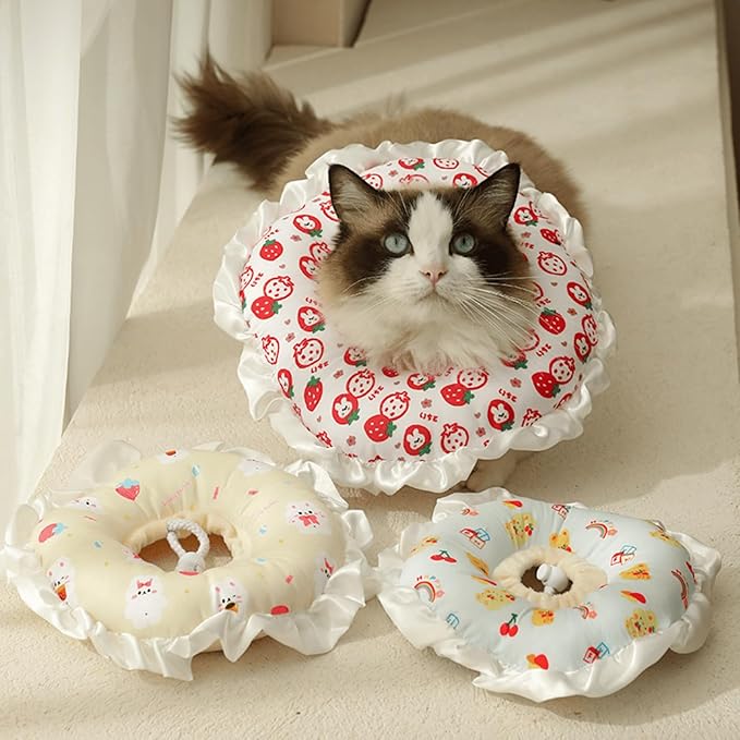 Cute Cat Recovery Collar Soft Adjustable Cats Cone Anti-Bite Pet Neck Pillow Easy to Wear Prevent Lick Wound After Surgery Injury (M(14-22lb),White) Jatmira