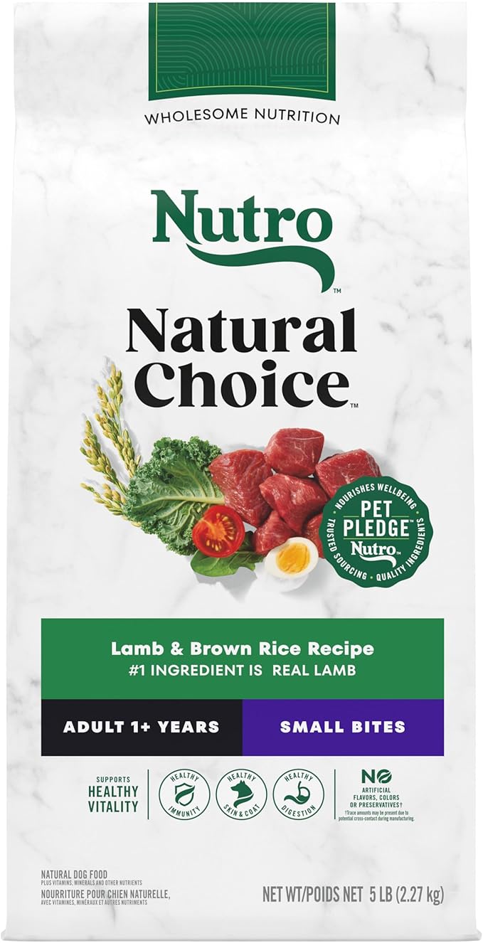 NUTRO NATURAL CHOICE Small Bites Adult Dry Dog Food, Lamb & Brown Rice Recipe Dog Kibble, 5 lb. Bag - PAWPICO