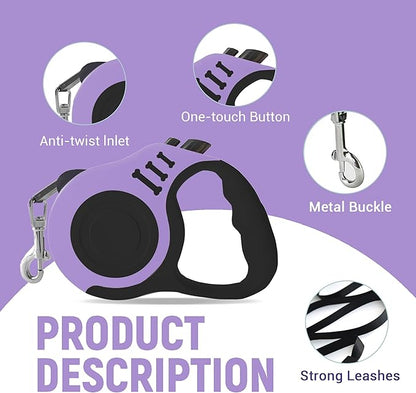 Retractable Dog Leash Automatic Telescopic Tractor Dog Tape, Pet Tape 10/16 FT Durable and Convenient, with Folding Bowl, Dispenser, Rubbish Bags, Suitable for Small and Medium Dogs LIEVUIKEN