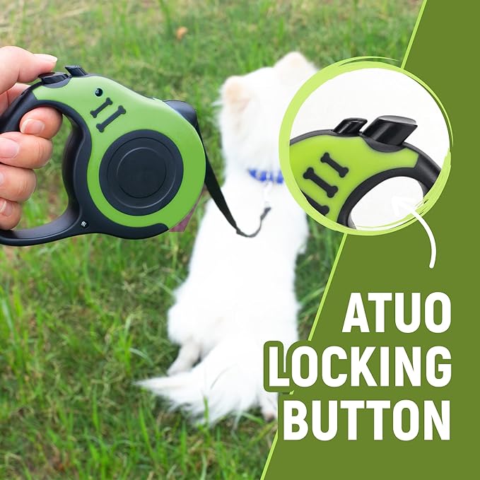 Retractable Dog Leash Automatic Telescopic Tractor Dog Tape, Pet Tape 10/16 FT Durable and Convenient, with Non-Slip Handle, Suitable for Small and Medium-Sized Dogs Green - PAWPICO