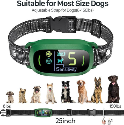 Bark Collar, Rechargeable Dog Bark Collar with 5 Adjustable Sensitivity and Intensity Beep Vibration, Anti Barking Collar for Small Medium Large Breed Dogs (Green) FAFAFROG