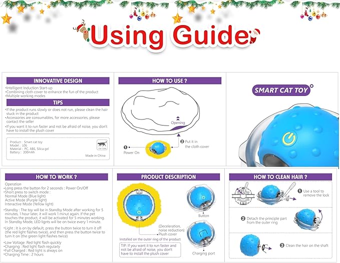 Interactive Cat Toys Ball Fast Rolling in Christmas Pocket, Motion Activate Chirping Cat Toy Hide and Seek Mouse Catching Game (Christmas Party) - PAWPICO