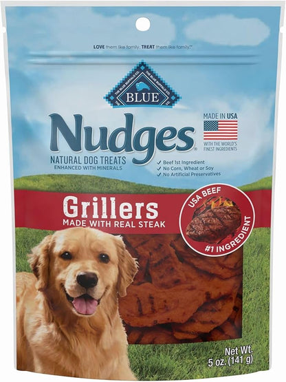 Blue Buffalo Nudges Grillers Natural Dog Treats, Made in the USA with Real Steak, 5-oz Bag - PAWPICO