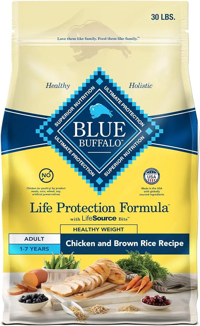 Blue Buffalo Life Protection Formula Healthy Weight Adult Dry Dog Food, Supports an Ideal Weight, Made with Natural Ingredients, Chicken & Brown Rice Recipe, 30-lb Bag - PAWPICO