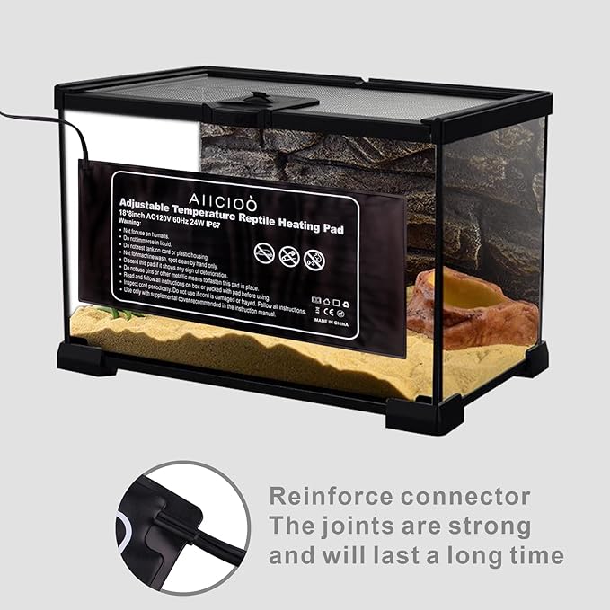 Aiicioo Reptile Heating Pad 24W - Reptile Heat Mat Pad for Bearded Dragon Leopard Gecko Hermit Crab Heater for 40 Gallon Reptile Tank AIICIOO