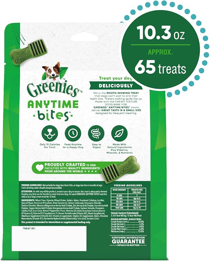 GREENIES ANYTIME BITES Dog Treats, Mint Flavor, 10.3 oz. bag - PAWPICO