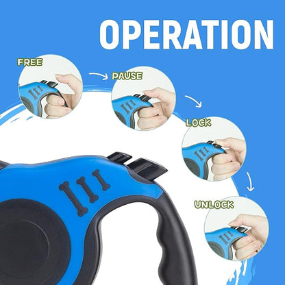 Retractable Dog Leash Automatic Telescopic Tractor Dog Tape, Pet Tape 10/16 FT Durable and Convenient, with Folding Bowl, Dispenser, Rubbish Bags, Suitable for Small and Medium Dogs LIEVUIKEN